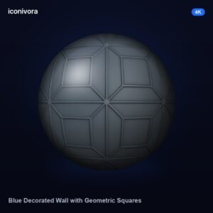 Blue Decorated Wall with Geometric Squares and Diagonals